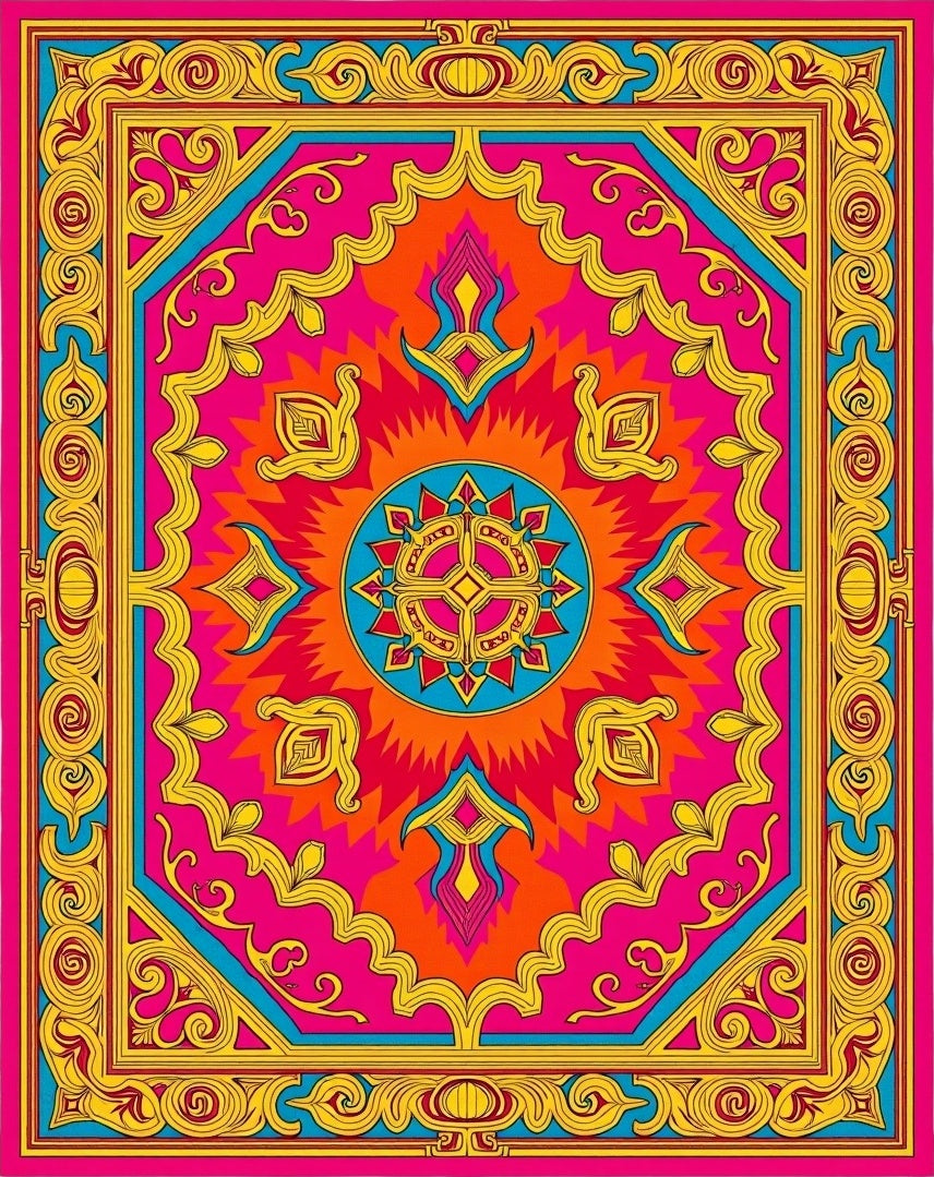 Vibrant Mandala Floral Border Design Rug