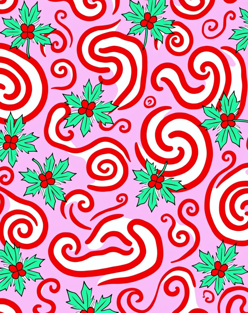 Whimsical Holly Swirl Pattern Rug