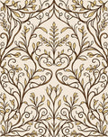 Ornate Cream and Gold Vine Pattern Rug