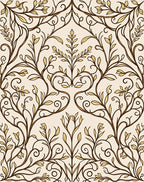 Ornate Cream and Gold Vine Pattern Rug
