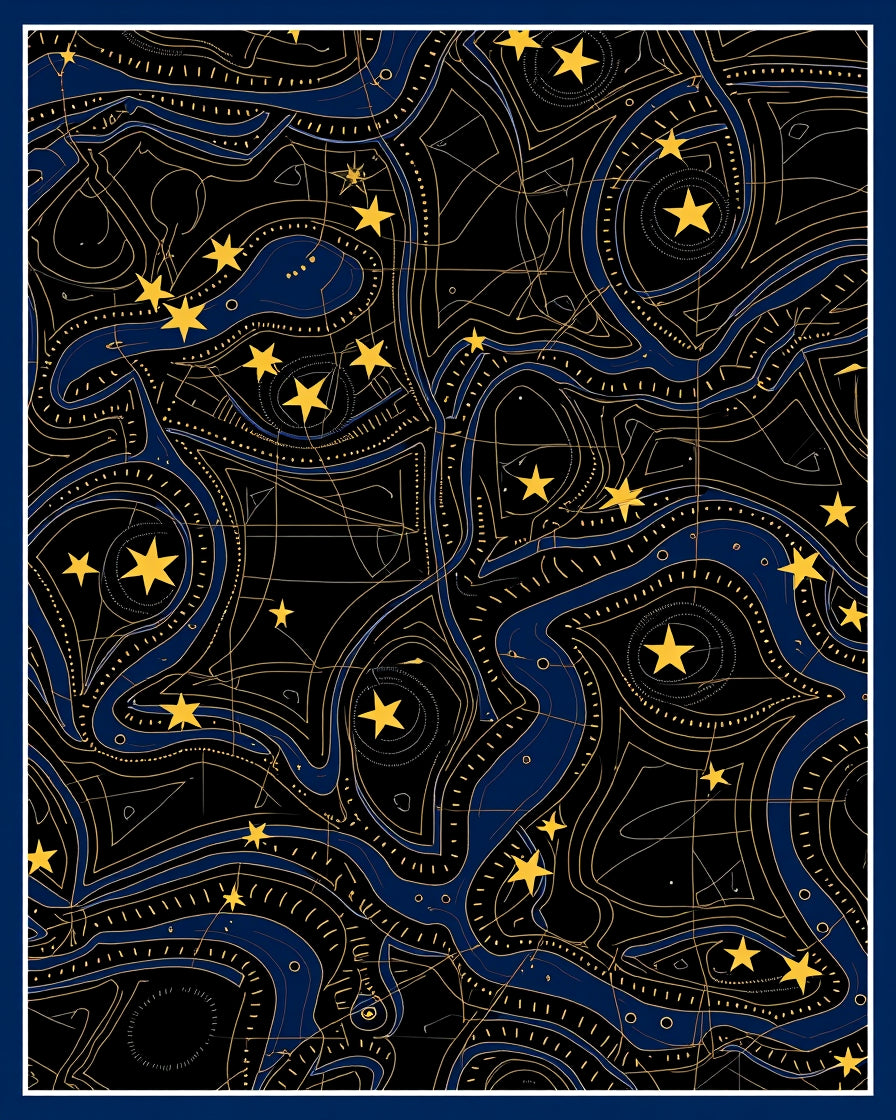 Cosmic Blue Starry Night Abstraction Rug