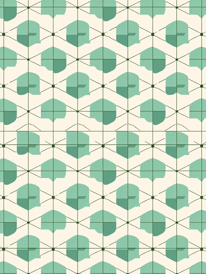 Geometric Mint Cream Hexagonal Pattern Rug
