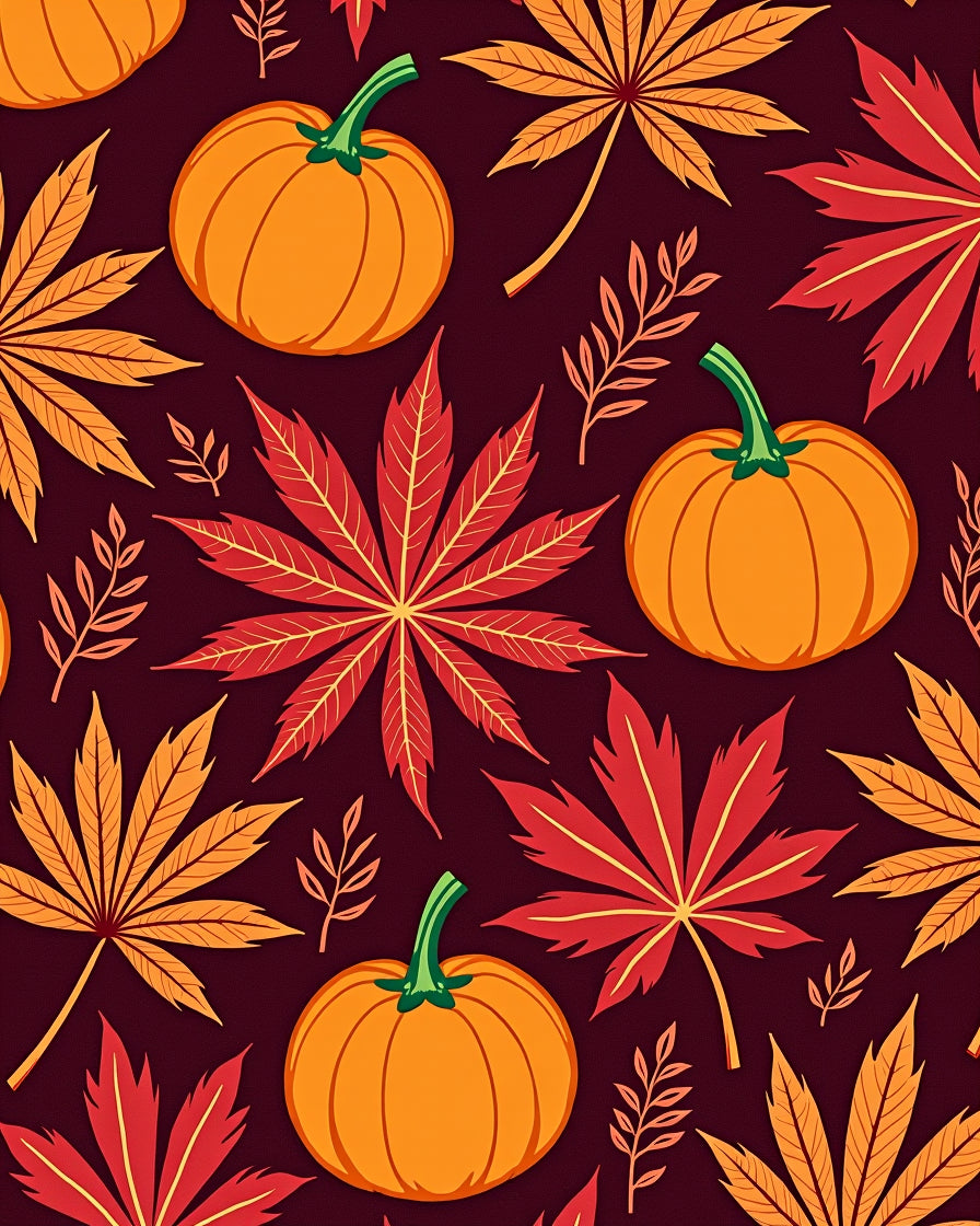 Autumn Harvest Pumpkin Leaf Pattern Rug
