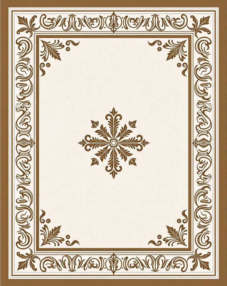 Ornate Scrollwork Floral Border Design Rug