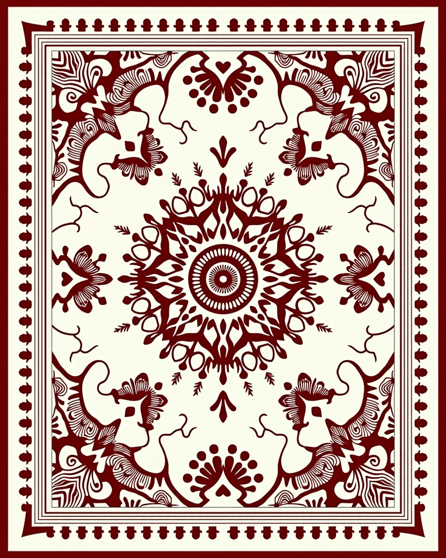 Ornamental Maroon Intricate Floral Design Rug