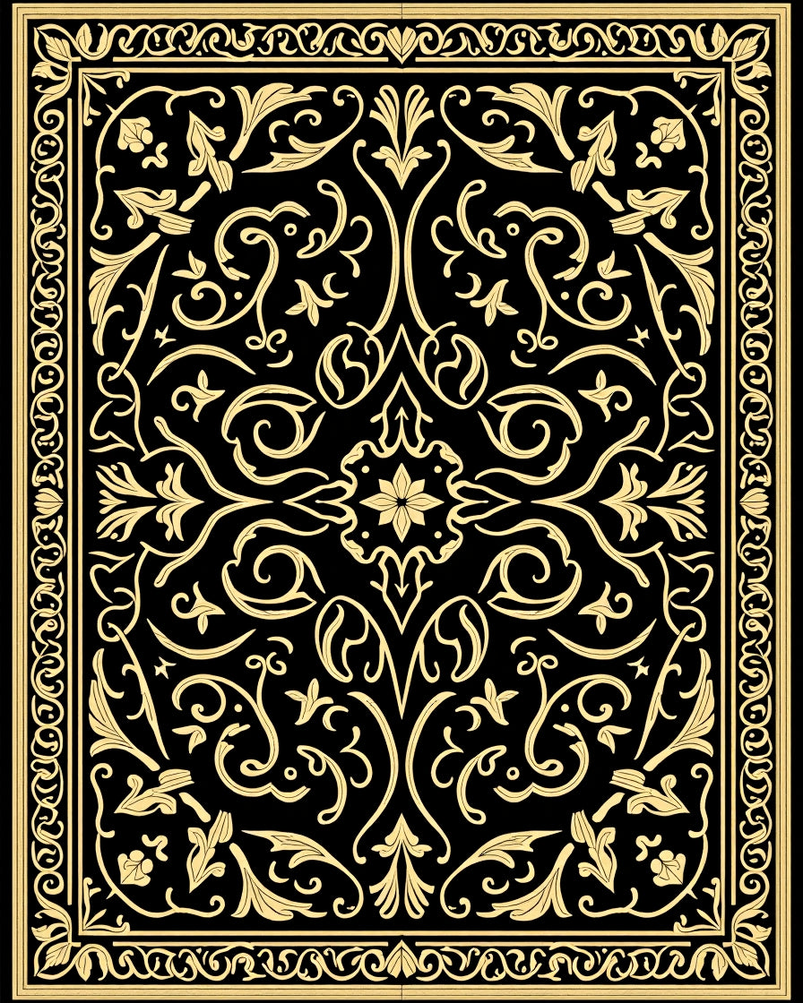 Elegant Golden Black Floral Medallion Rug