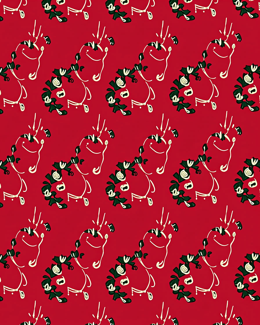 Festive Red Reindeer Holly Garland Pattern Rug