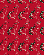 Festive Red Reindeer Holly Garland Pattern Rug
