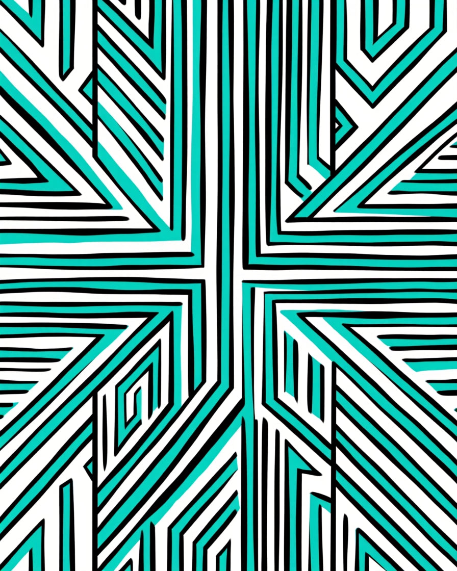 Modern Geometric Turquoise Black White Design Rug