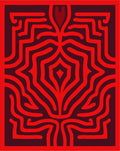 Abstract Red Maze Pattern Design Rug
