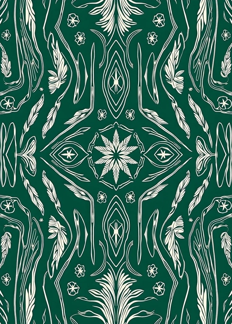 Green Cream Abstract Floral Pattern Rug