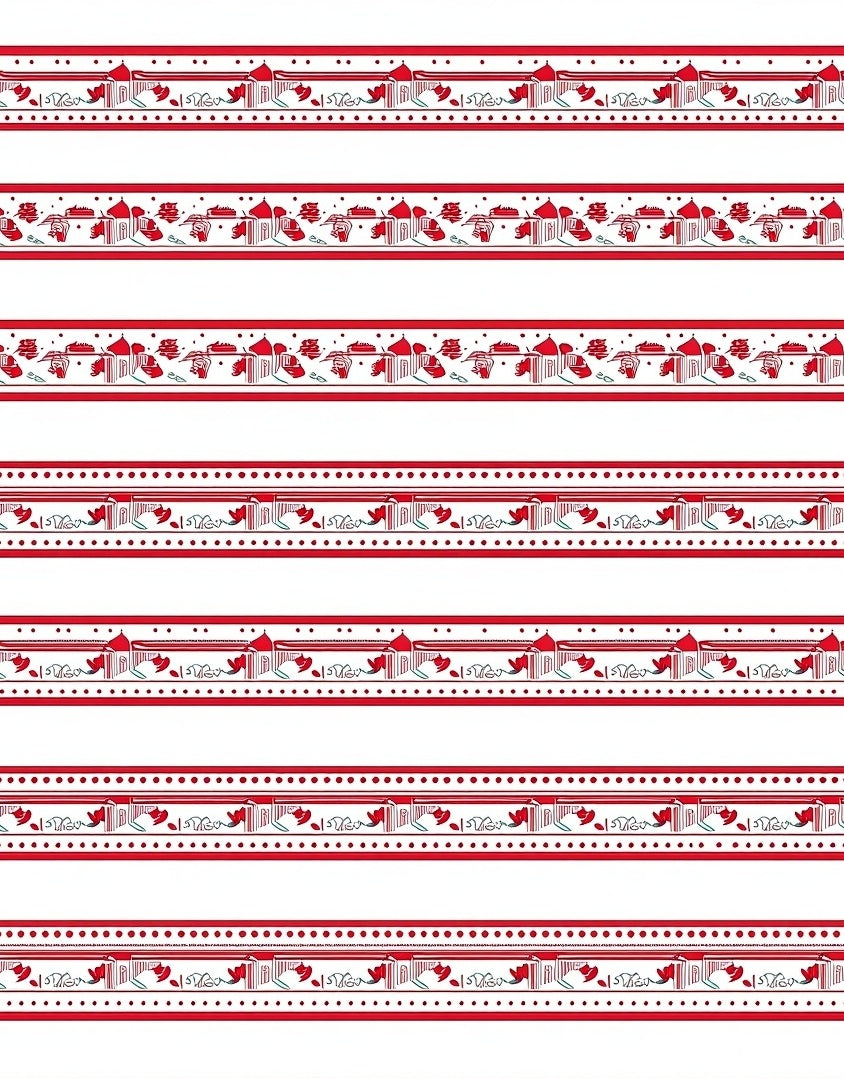 Red Architectural Skyline Border Design Rug