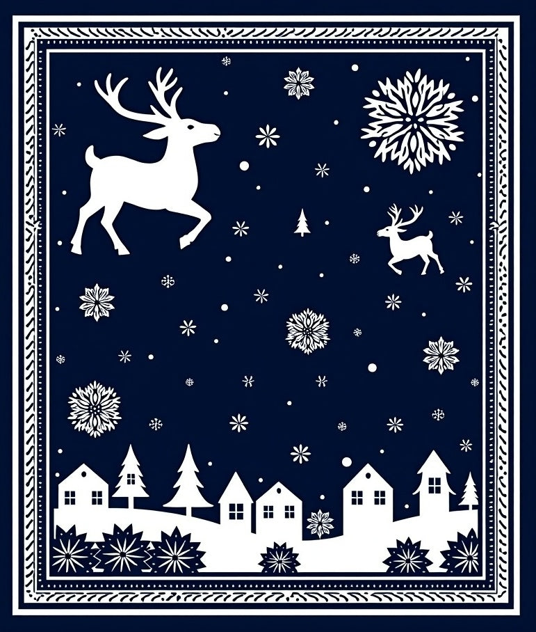 Festive Deer and Village Silhouette Rug