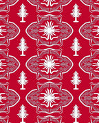 Red White Abstract Geometric Tree Pattern Rug