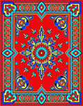 Bright Red Blue Yellow Floral Motif Rug