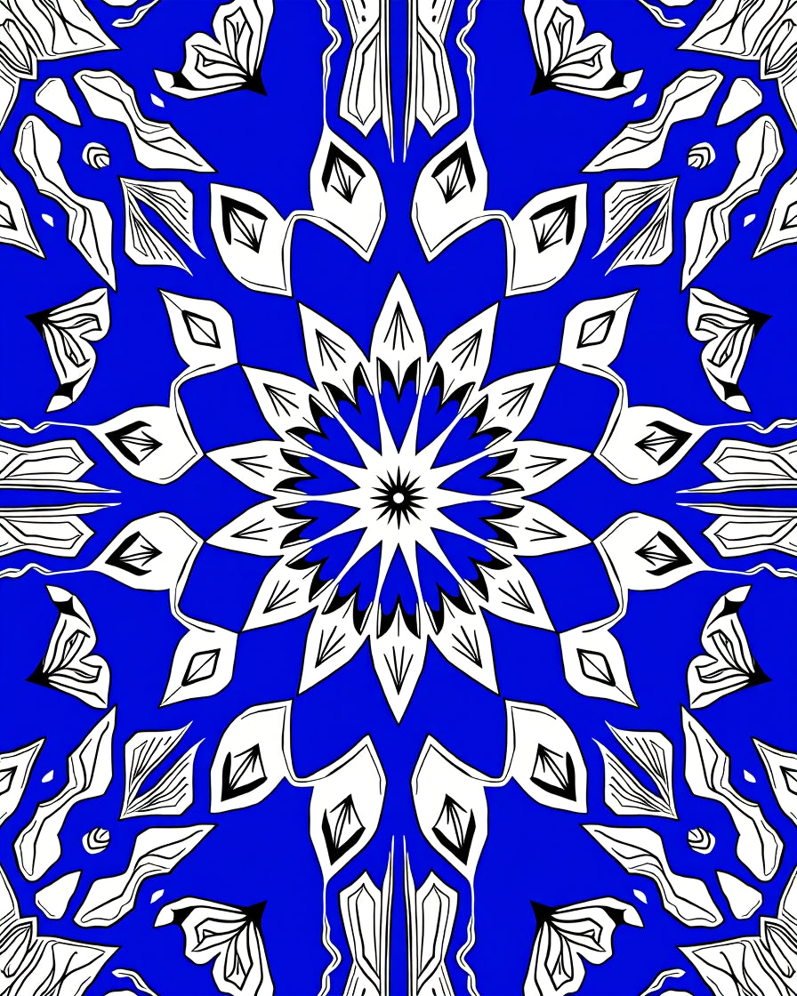 Bold Blue White Floral Mandala Pattern Rug