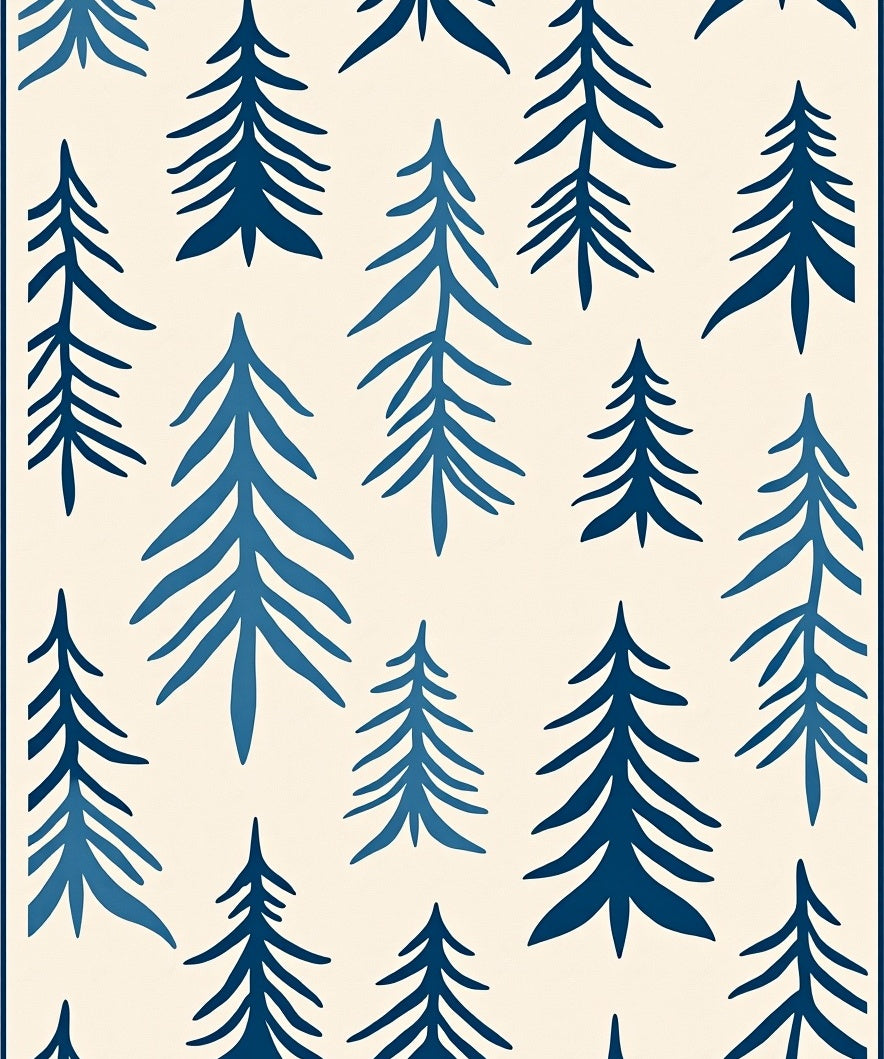 Deep Blue Evergreen Forest Pattern Rug