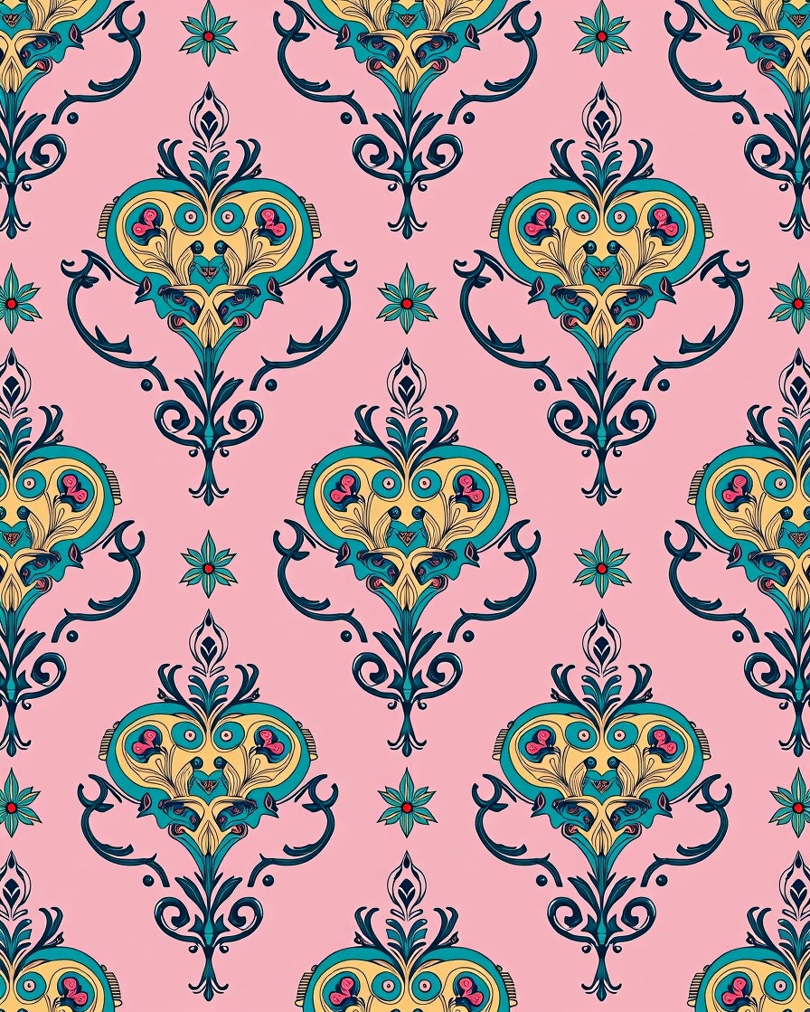 Elaborate Teal Yellow Floral Damask Rug