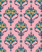 Elaborate Teal Yellow Floral Damask Rug