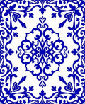 Elegant Blue Swirl Floral Ornament Rug