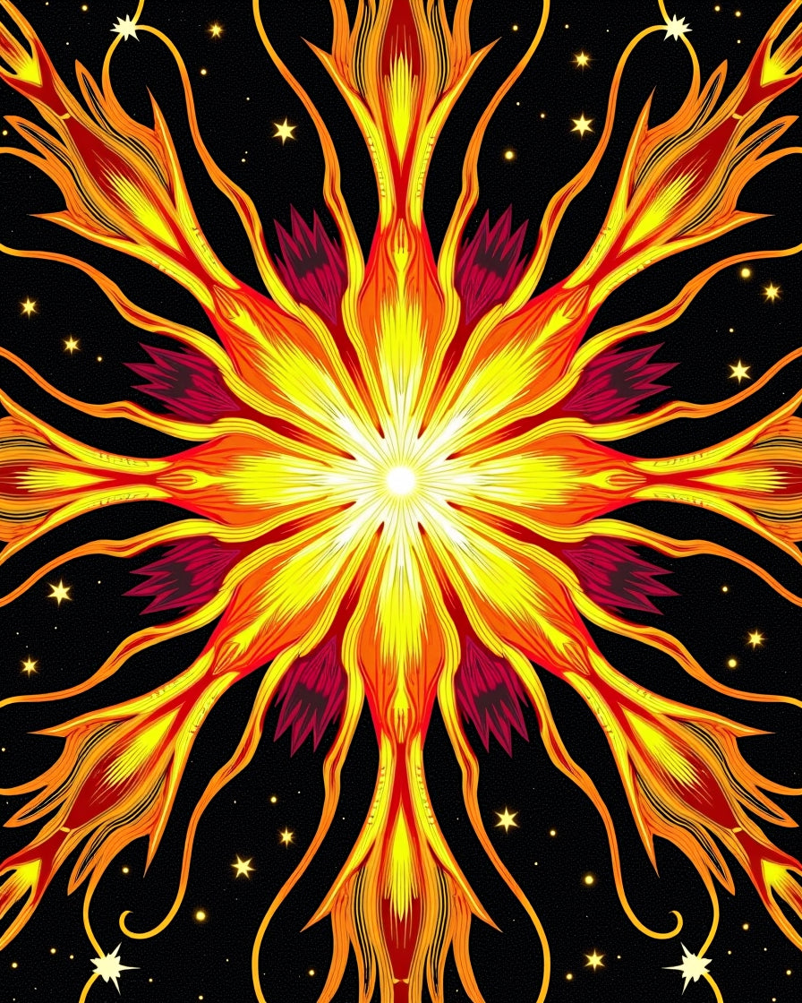Radiant Fire Petal Starburst Design Rug