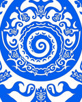 Bold Blue And White Scroll Pattern Rug