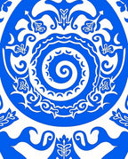 Bold Blue And White Scroll Pattern Rug