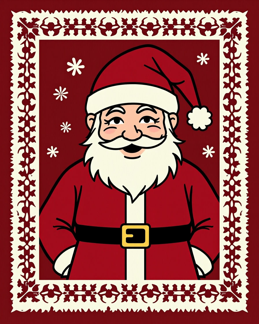 Festive Santa Claus Floral Border Design Rug