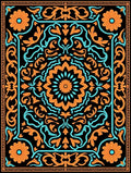 Orange Blue Floral Medallion Pattern Rug