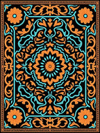 Orange Blue Floral Medallion Pattern Rug