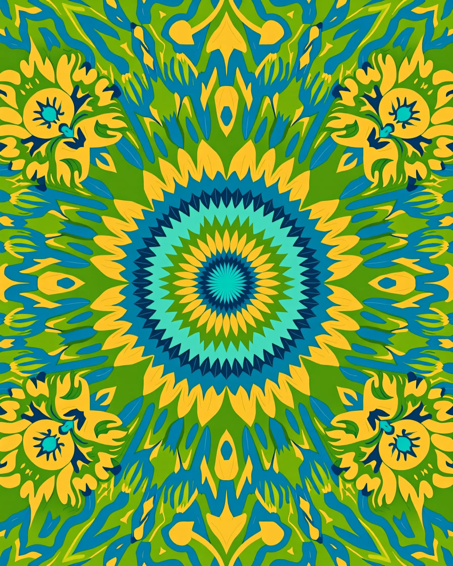 Vibrant Floral Sunburst Mandala Rug