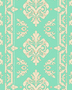 Cream Damask Pattern with Teal Backdrop Rug