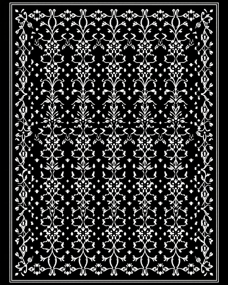 Elegant White Floral Damask Pattern Rug