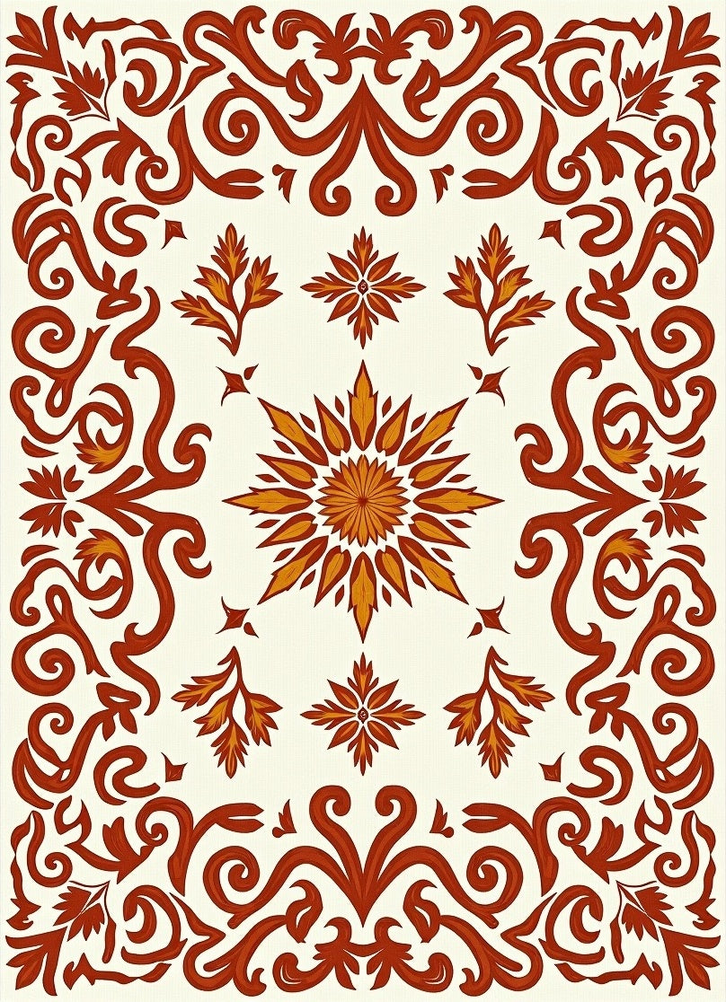 Elegant Floral Scrollwork Red Gold Rug