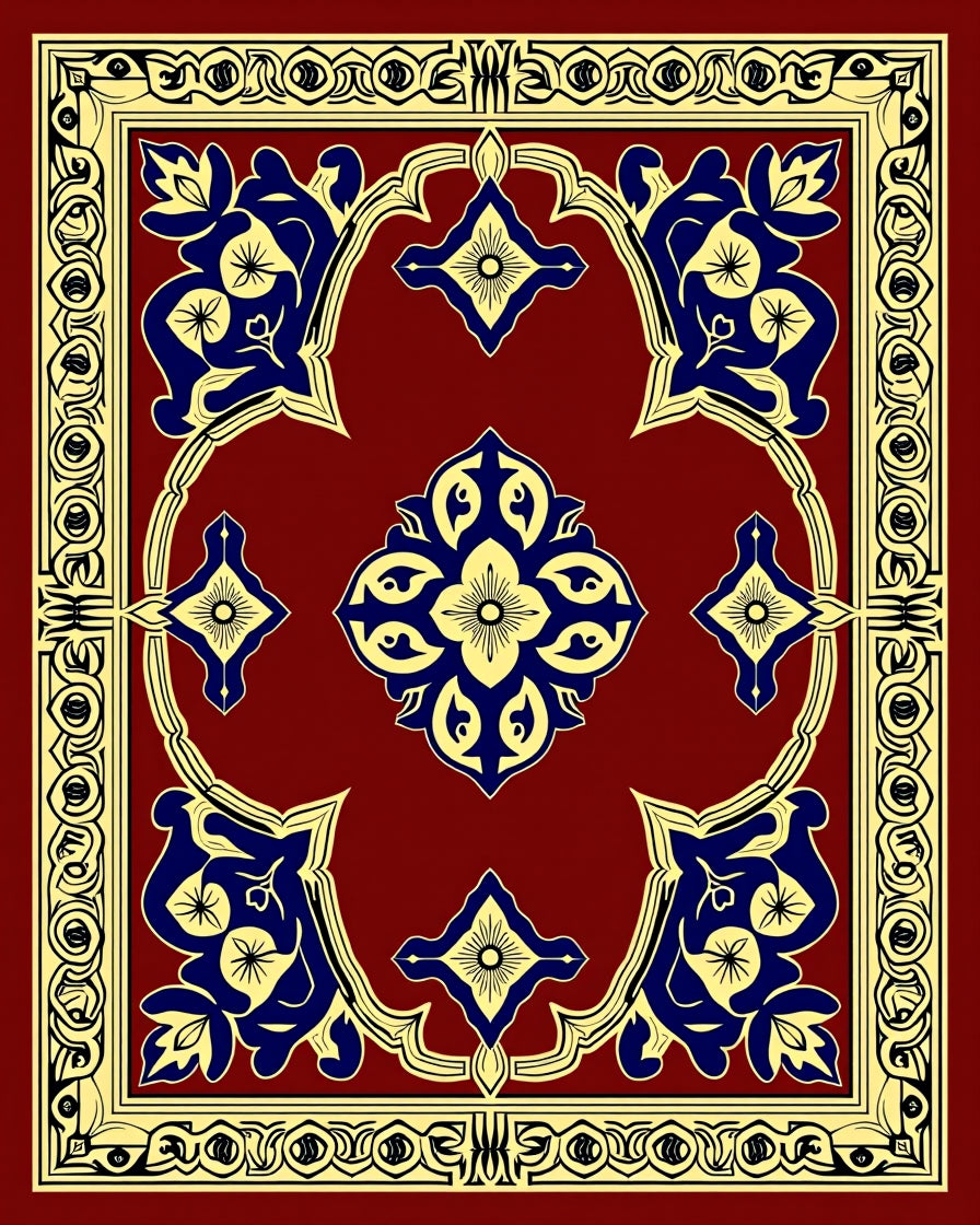 Ornate Blue Floral Mandala Design Rug