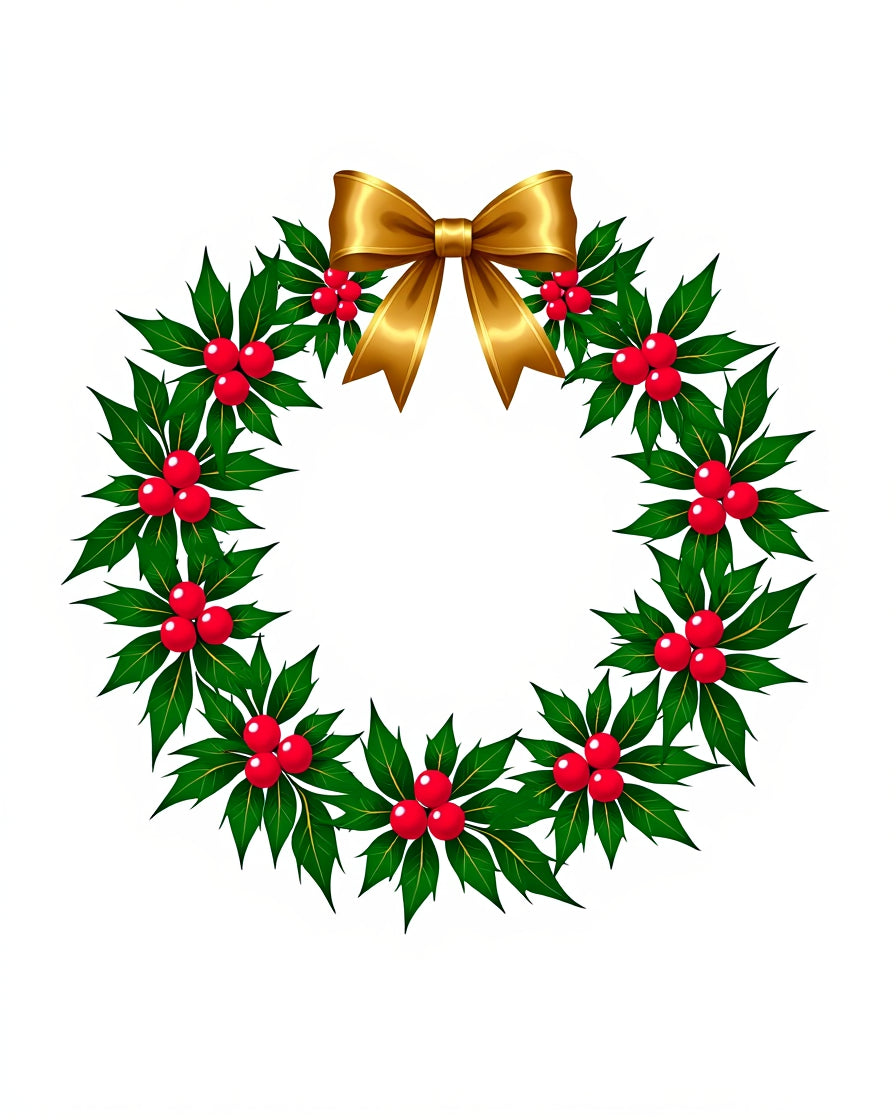 Gold Bow Holly Berry Wreath Rug