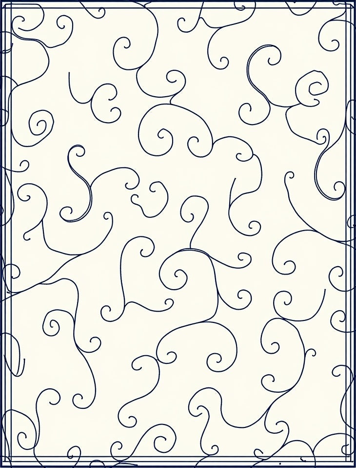 Vine Swirl Patterned Cream Navy Rug
