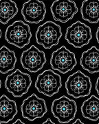Black White Floral Blue Center Bloom Rug