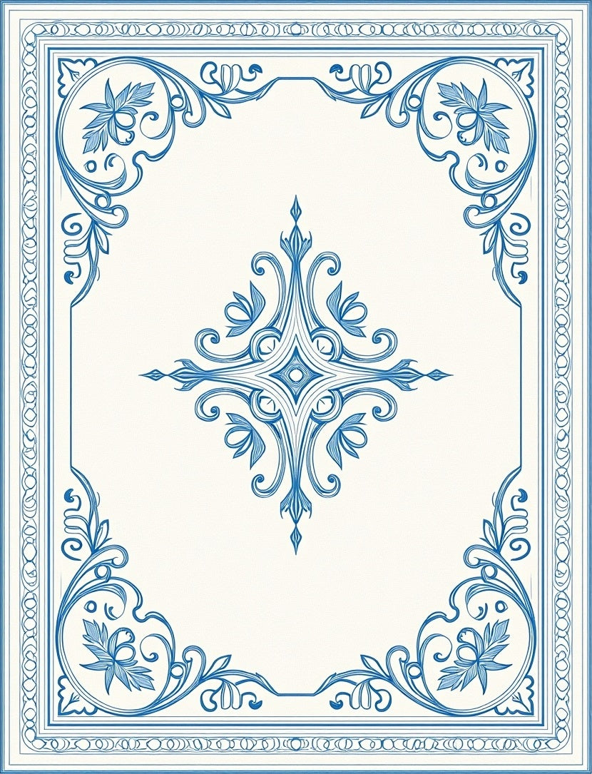 Elegant Blue Floral Scrollwork Design Rug