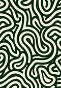 Curved Dark Green Cream Pattern Rug