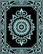 Aqua Floral Mandala With Outer Border Rug