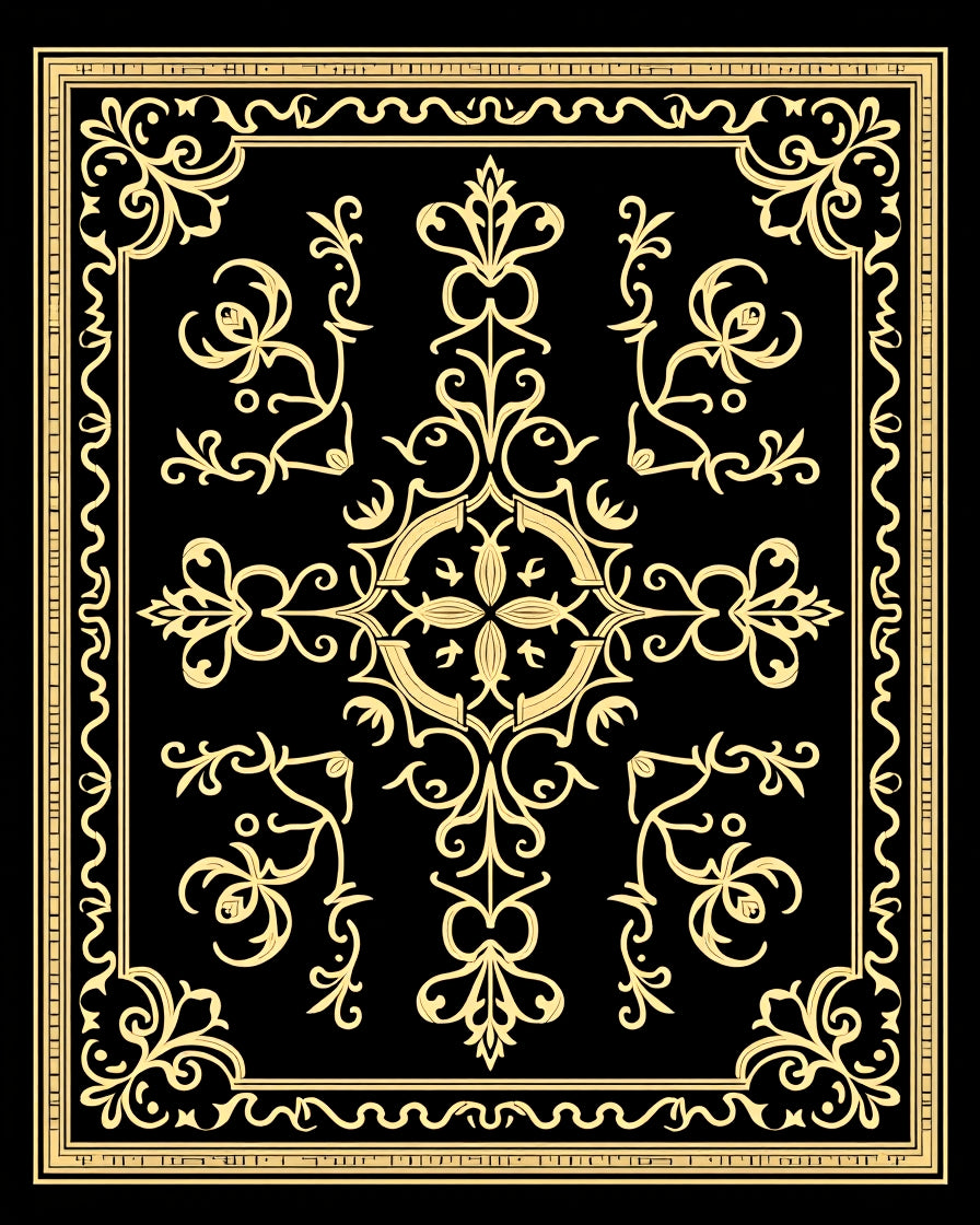 Intricate Golden Floral Border Design Rug