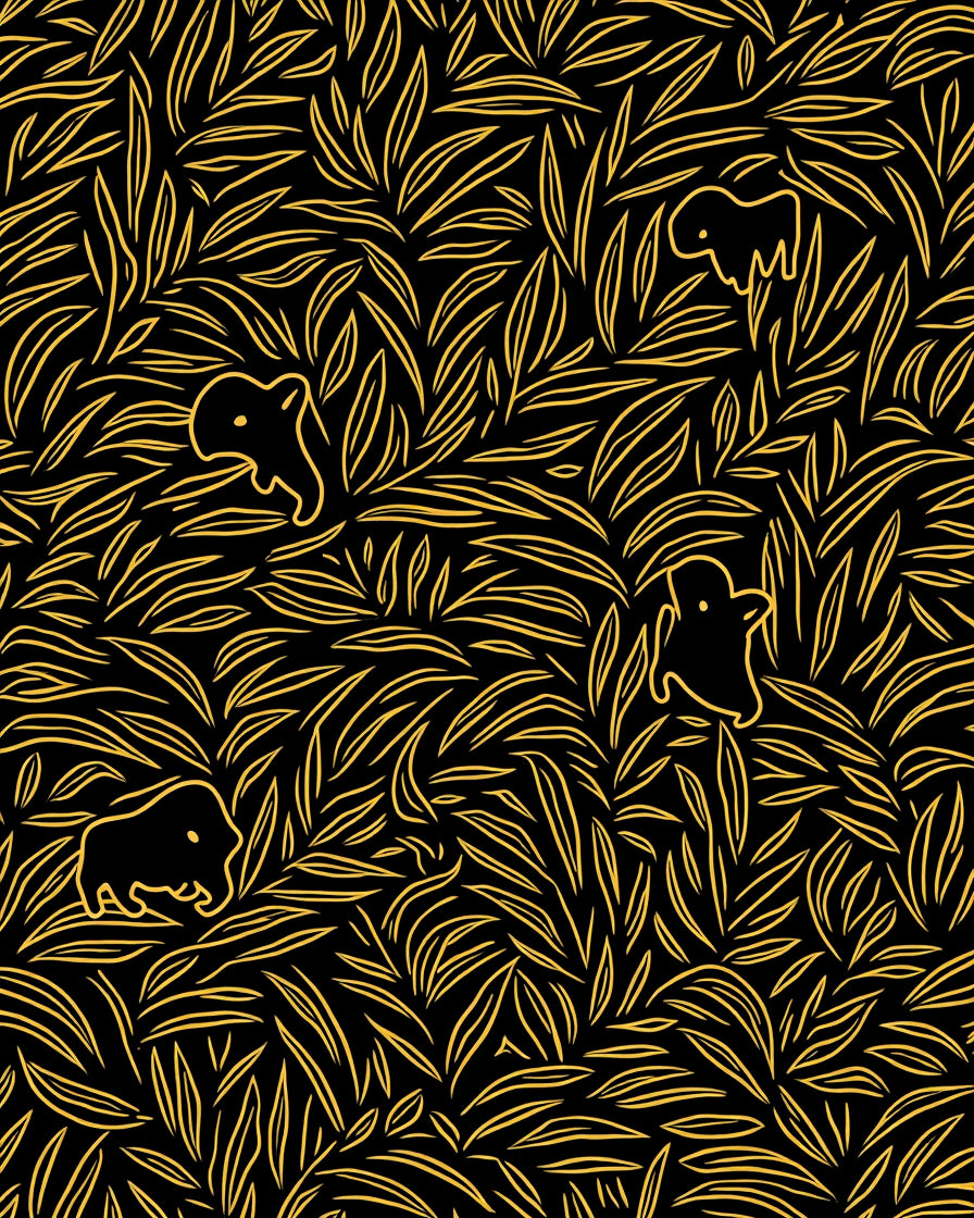 Golden Leafy Animals Pattern Rug
