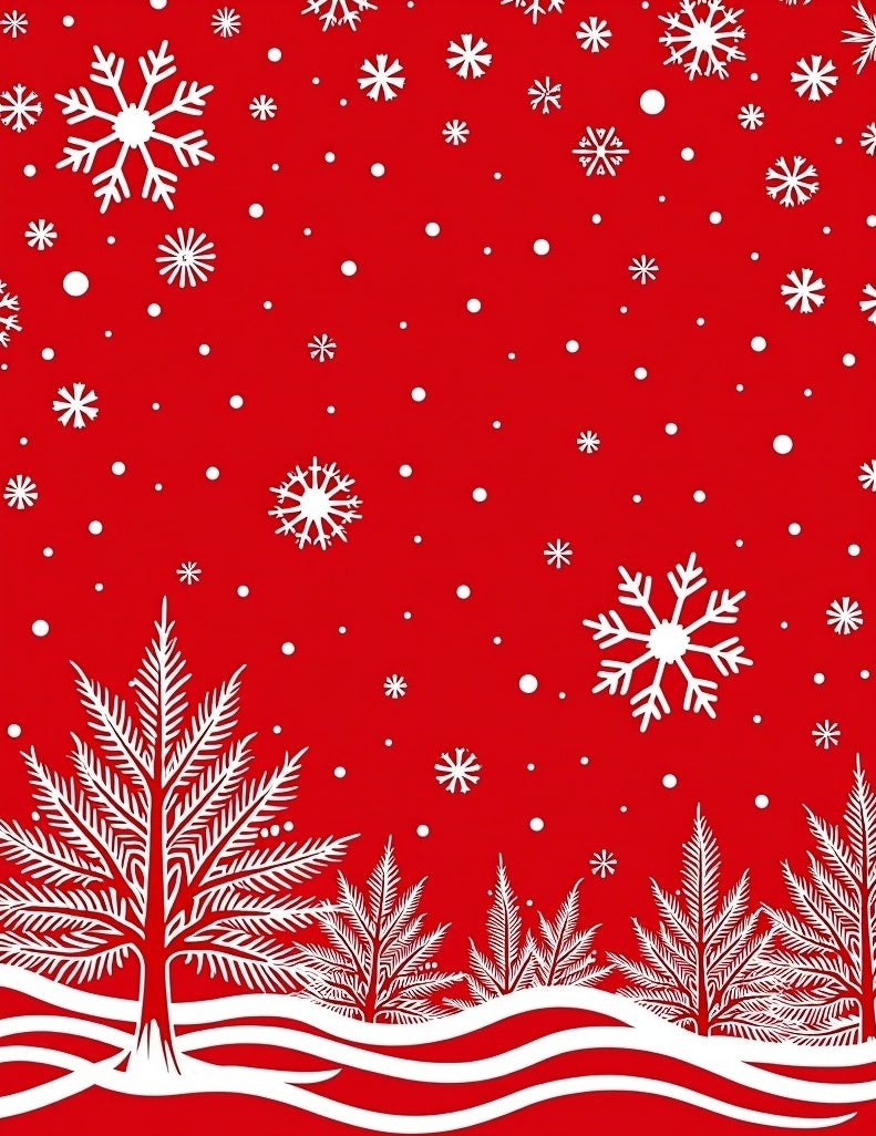 Red Snowflake Evergreen Forest Design Rug