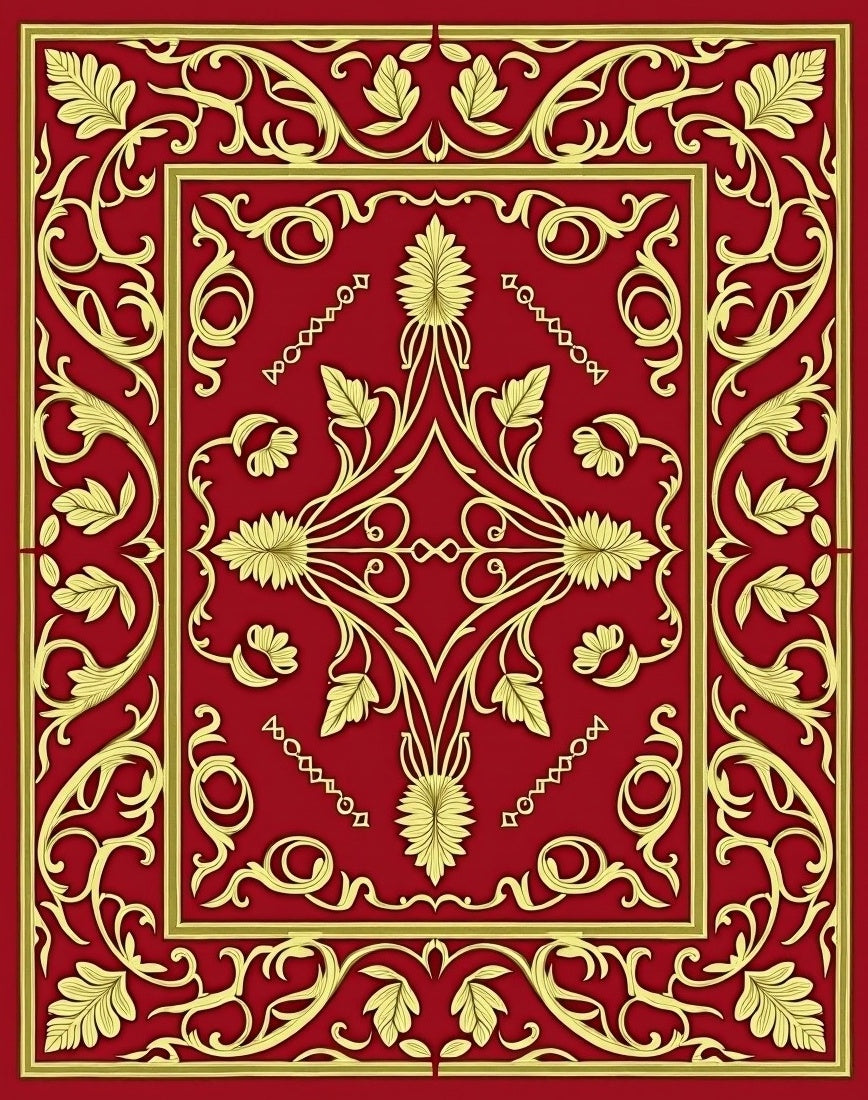 Ornate Floral Red 24K Gold Design Rug
