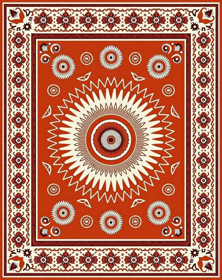Bold Folk Art Sunburst Floral Rug