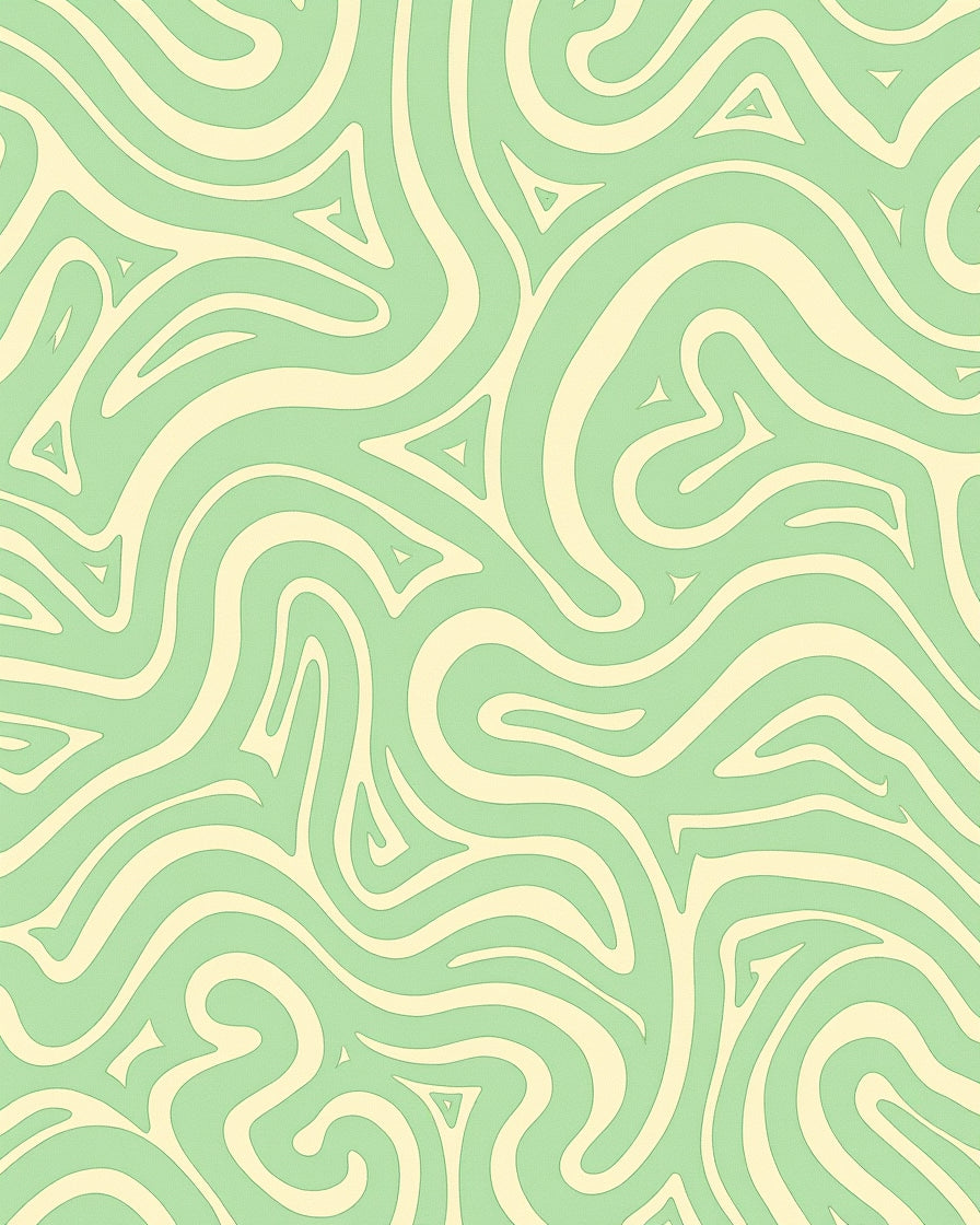 Mint And Cream Swirling Lines Rug