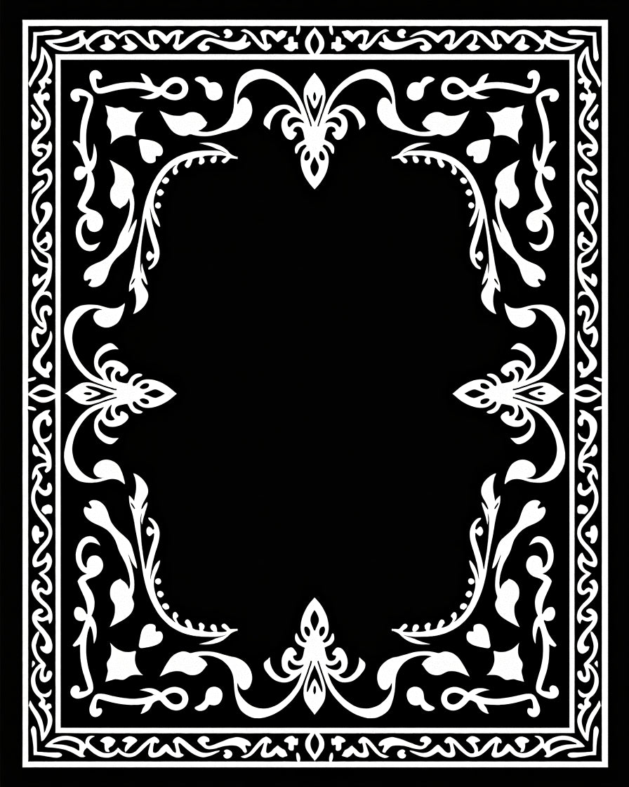 Elegant White Flourish Border Design Rug