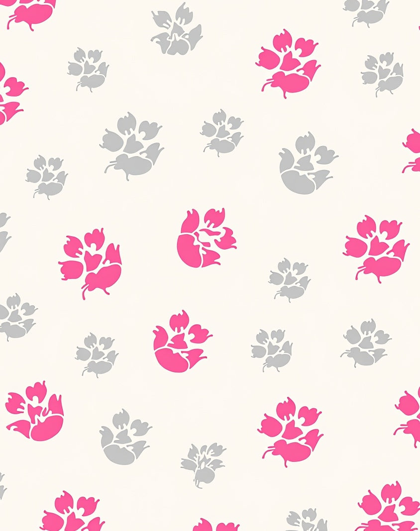 Pink Gray Floral Whimsical Pattern Rug