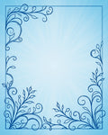 Blue Swirling Floral Ornate Border Design Rug